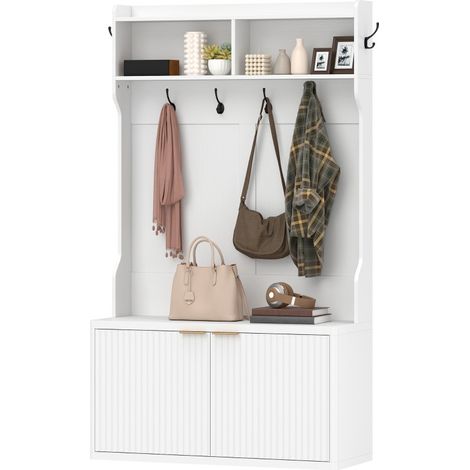 Marel meuble d'entrée 4 en 1 porte manteau range chaussures blanc (1/5)