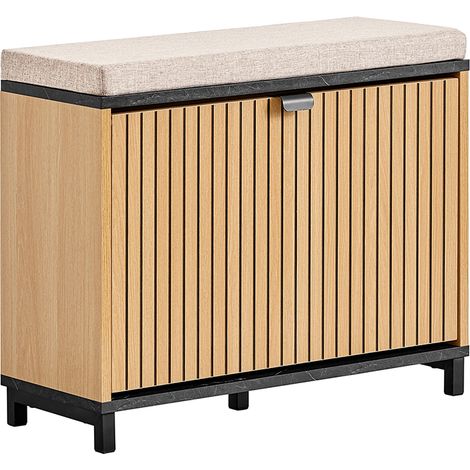 Sobuy – Banc d'entrée à chaussures compact 60x24x50cm – Assise rembourrée – Rangement tiroir pour 4 paires – Supporte 113kg – FSR201N