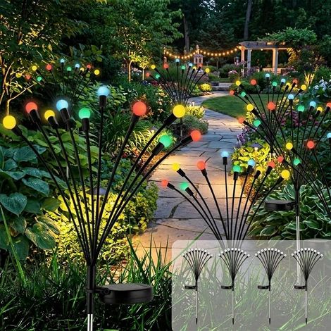 Lampe Solaire Extérieur Jardin, 4 Pièces 10 LED Lampe Luciole Solaire Étanches IP65, Éclairage d'Ambiance Décoratif pour Patio, Balcon, Terrasse, Cour et Fête (multicolore) (1/5)