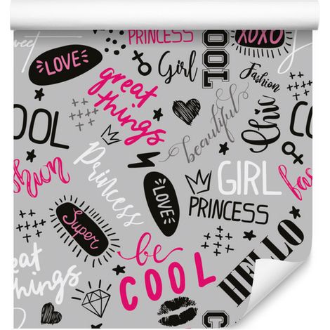 Papier peint typographique pour filles, pour salon et chambre, 50 x 1000 cm (1/5)