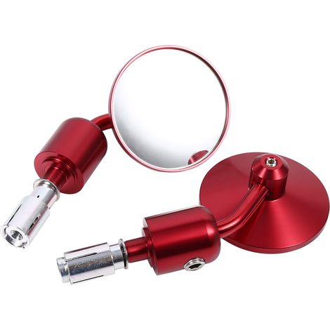 Paire de rétroviseurs d'extrémité de guidon ronds 22 mm pour moto, miroirs latéraux rouges, fixation sur embouts de poignée, 2 pièces (1/2)