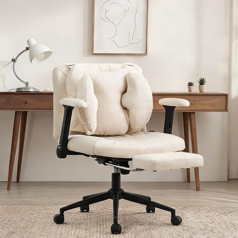 Chaise de bureau beige en tissu 80 x 55 x 86 cm (1/5)