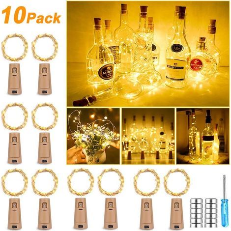 Guirlande lumineuse de 10 bouteilles avec 25 LED, 2,5 m, lumière blanc chaud, idéale pour décorer vos bouteilles de vin, fêtes, Noël, etc. (1/5)
