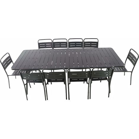 Concept-Usine – Ensemble table de jardin 234 cm – 10 chaises empilables en acier thermolaqué – Résistant aux rayons UV et à la corrosion – Salon de jardin (1/5)