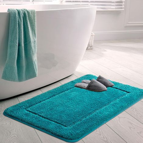 Tapis de Bain Microfibre Lavable Antidérapant 60x90 cm, Turquoise (1/5)