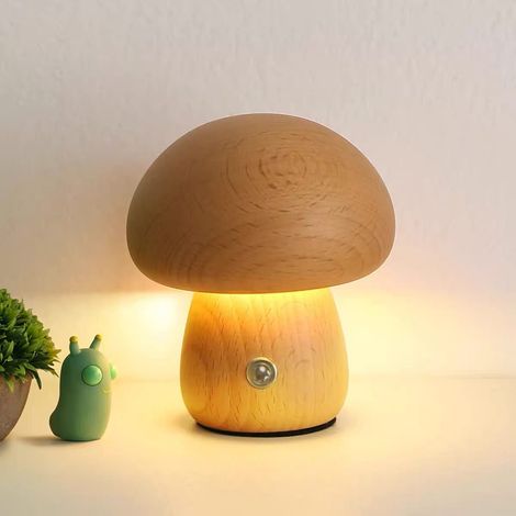 Lampe de table LED sans fil, lampe de bureau rechargeable en forme de champignon, petite veilleuse tactile, gradation continue à 3 couleurs (1/5)