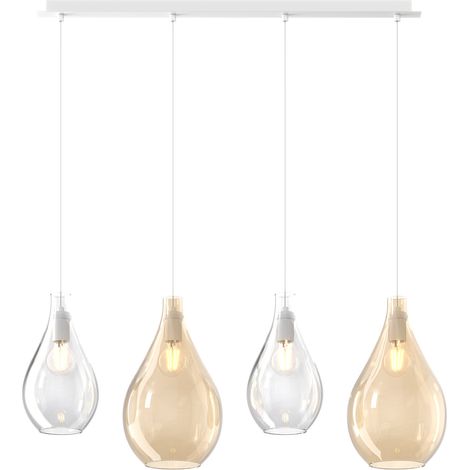 Lampadario Contemporaneo Drop 2.0 Metallo Bianco Vetro Trasp-Ambra 4 Luci E27