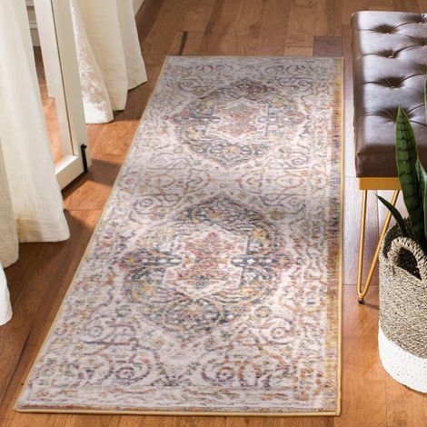 Nova 8881A Traditional Vintage Classical Bordered Medallion White Yellow Rug Floor Mat Carpet Hallway 66 x 220 cm (2'5''x7'3'') Runner (1/4)
