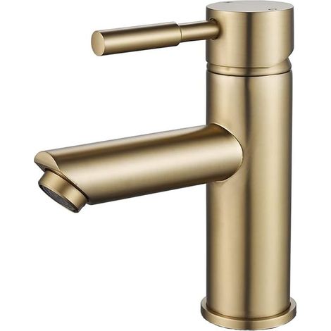 Robinet mitigeur monocommande pour lavabo salle de bain mono-percé en acier inoxydable 304 laiton, alimentation eau chaude et froide finition or brossé (1/5)