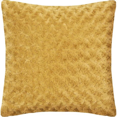 Coussin Imitation Fourrure "Bouclée" 45x45cm Ocre (1/3)