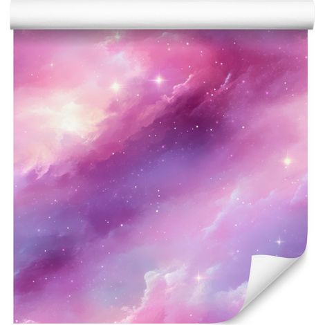 Papier peint aquarelle galaxie, violet, rose poudré en haut, 50 x 1000 cm (1/5)