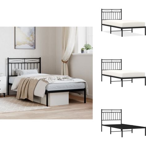 Cadre de lit métal sans matelas avec tête de lit noir 90x190 cm - Cadre De Lit - Lit Double - Lit Metal - Lit Moderne - Literie (1/5)