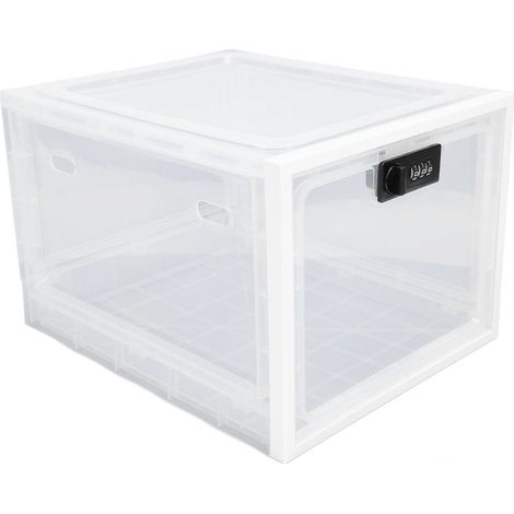 Boîte de rangement pour réfrigérateur avec serrure, en plastique multifonctionnel et pratique, pour ranger les aliments à la maison, cadre blanc et transparent. (1/5)