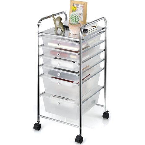 COSTWAY Carritos con Ruedas Baño Carro Auxiliar Almacenamiento con 6 Cajones Apilables para Cocina Restaurante (Blanco Transparente) (1/5)
