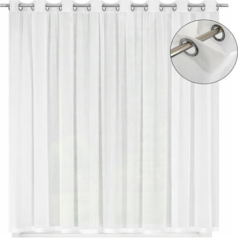 Fertiger Vorhang, glatt, 230 x 400 cm, weißer Voile, mit Ösenborte, Wohnzimmer