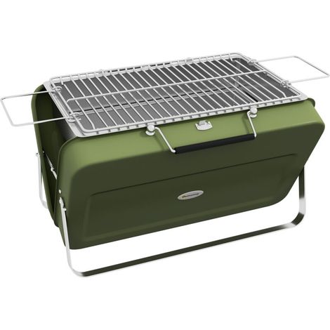 Mini barbecue à charbon portable pliable, vert, 47x30x28 cm, idéal jardin, terrasse ou camping. Coque valise design, BBQ table facile à transporter. (1/5)