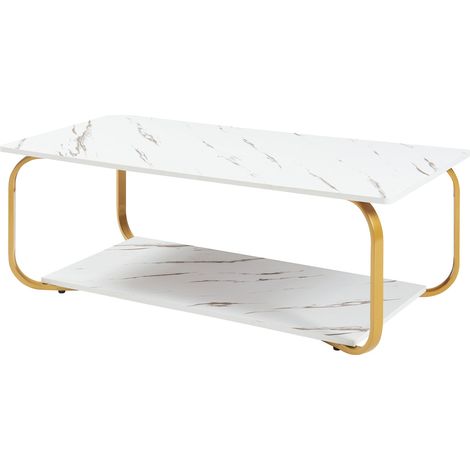 Tavolino/consolle 120 x 60 x 43 cm effetto marmo bianco e oro 030010808
