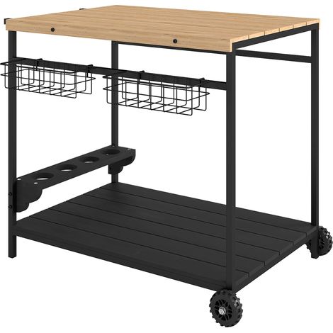 Carro de servicio jardín cocina 97,5 x 65 x 81 cm fácil movilidad almacenamiento optimizado rústico en madera natural 210005246 (1/5)