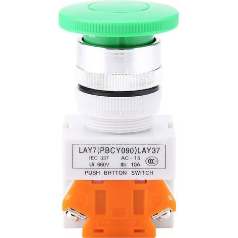 Bouton Poussoir Temporaire Vert Champignon 22mm LAY37-11M Auto-Reset (1/5)