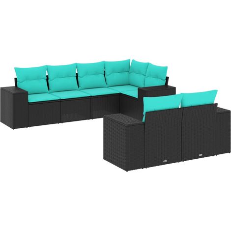 Maison Exclusive - Set Divani da Giardino 7 pz con Cuscini Nero in Polyrattan (1/5)