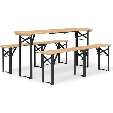 Set Tavolo Birreria Pieghevole 3 pz Salotto da Giardino in Legno Massello di Abete (1/5)