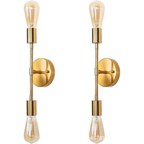 Lot de 2 appliques murales de salle de bain en métal, luminaire mural pour coiffeuse, E26, pour dressing, salon, restaurant, Doré (1/4)