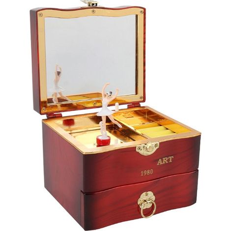Boîte à bijoux musicale avec tiroir et ballerine tournante - Coffret à musique classique pour rangement (1/5)