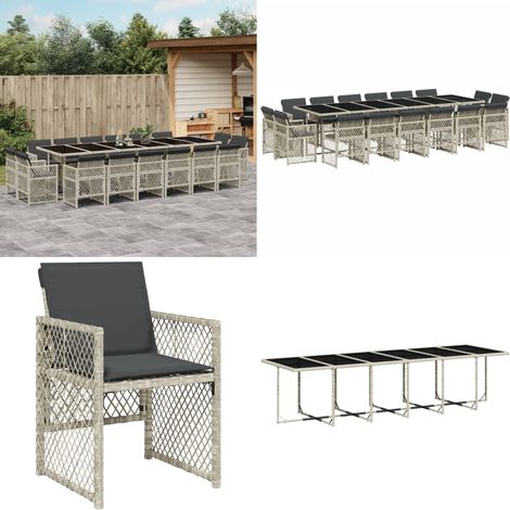 Ensemble à manger de jardin et coussins 17 pcs gris clair rotin - Salon De Jardin - Meuble De Jardin - Set De Salon De Jardin - Table De Jardin - Chaises De Jardin - Home & Living (1/5)