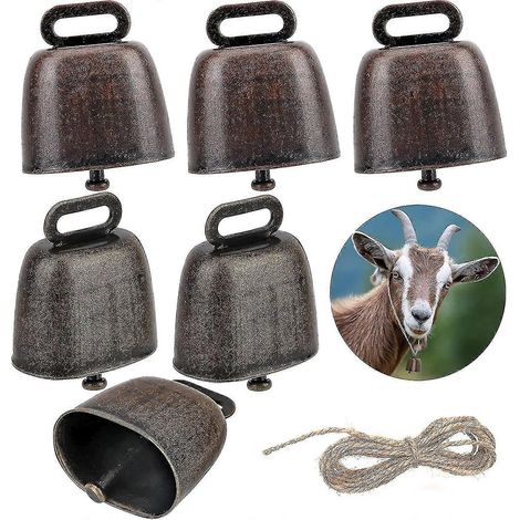 Lot de 6 cloches pour vaches, moutons et pâturages, cloches en cuivre et en bronze pour bétail, accessoires antivol pour élevage de chèvres (1/4)
