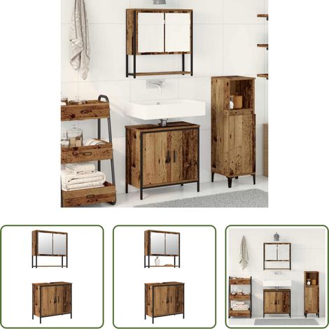 Spiegel - Badezimmermöbel-Set mit Regal mit Tür 2 pcs Braun Holzwerkstoff (1/5)