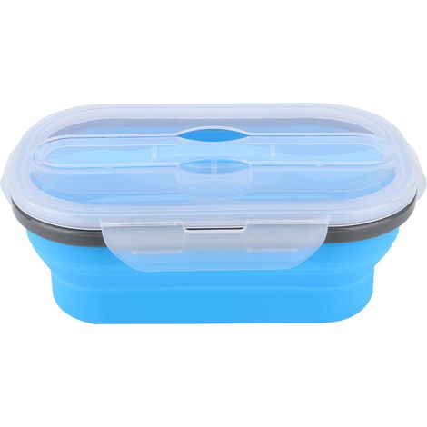 800 ml Tragbare, faltbare Silikon-Lunchbox, Bento-Box, Lebensmittelbehälter für Outdoor-Reisen, Picknicks, Blau (1/5)