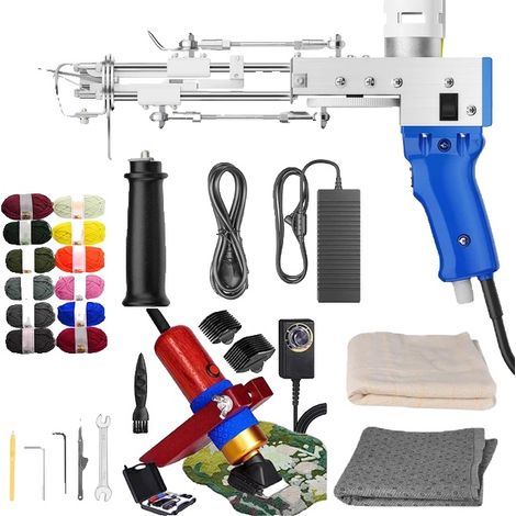 Pistolet à tufting électrique, machine de tissage et de flocking 2-en-1, coupe et boucle, kit tout compris, mise à niveau, PRISE UE 220V, PRISE EU 220V-e (1/2)
