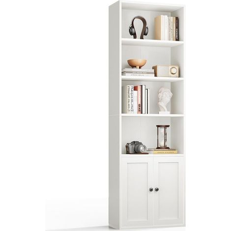 Bibliothèque 6 niveaux Coleshome blanc 176,4 x 48 x 23,7 cm avec portes