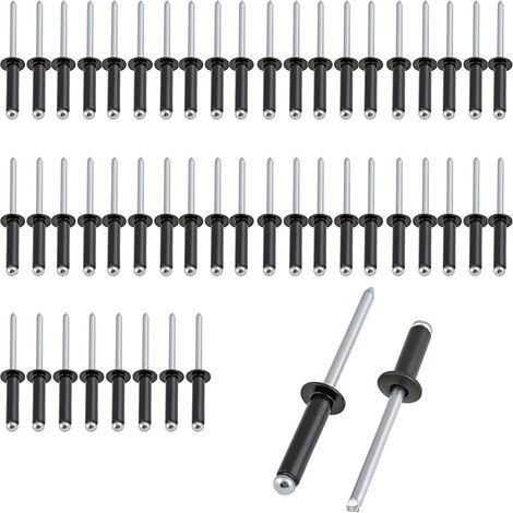 50 Pezzi Rivetti Ciechi in Alluminio con Flangia Grande – 3,2 mm x 8 mm (Nero) (1/5)