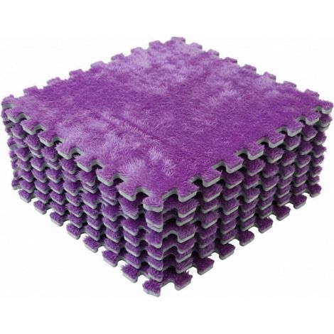 Tapis de sol emboîtables polaire douce, dalles mousse EVA souple 33x33 cm, revêtement modulaire rembourré chambre salon violet (1/5)