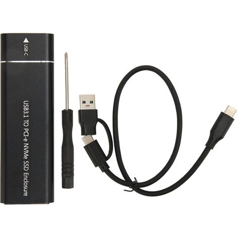 Externes M.2 NVMe USB-C 10 Gbit/s Gehäuse für 2230/2280 SSD, 2 TB, Schwarz, mit OTG-Kabel