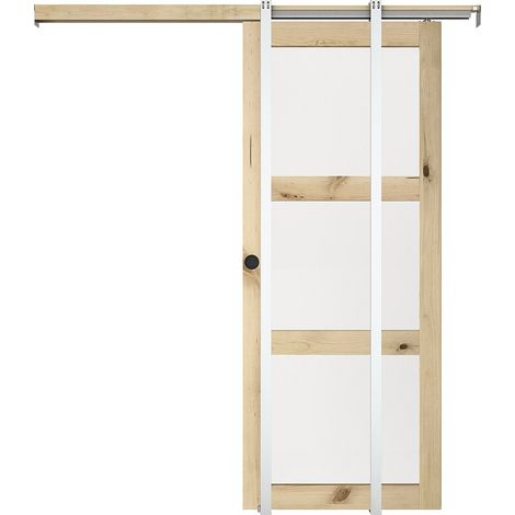 Porta scorrevole con sistema a incasso in legno e vetro temperato 3 finestre H205 x L63 cm  - ACOSTA II