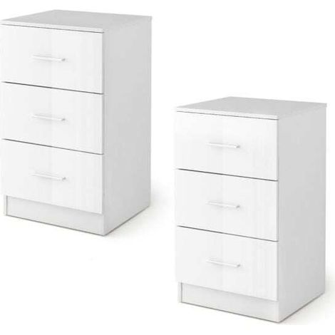 Set de 2 chevets blancs à 3 tiroirs 37,1 x 34,2 x 66,5 cm avec poignées intégrées et rangement pour chambre et bureau (1/5)