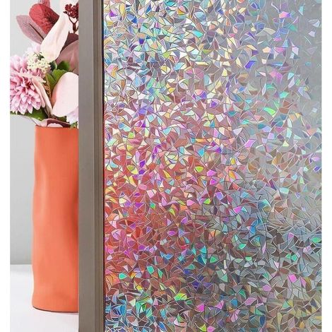 Film décoratif 3D pour fenêtre (45 x 200 cm) – Multicolore – Opaque – Autocollant – Effet arc-en-ciel – Transparent, Verre brisé (1/4)