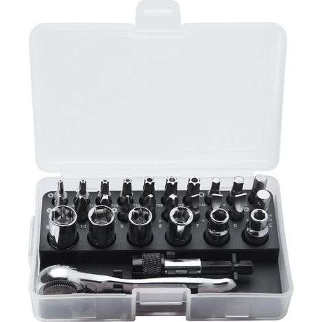 tournevis à Angle droit 28 pièces 1/4 pouce Mini cliquet Set 72 dents petite clé à cliquet 28pcs tournevis à Angle droit et embout avec prise métrique jeu de cliquet Stubby pour les espaces (1/4)