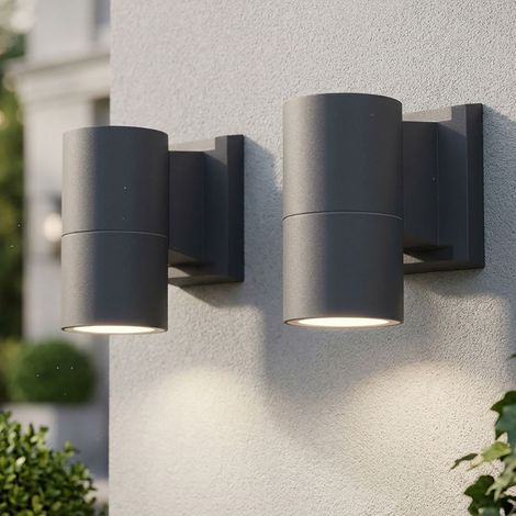 2x lampada da parete per esterni, lampada da giardino, antracite, vetro, alluminio, IP44 (1/4)