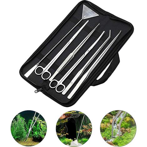 Kit d'outils pour aquarium en acier inoxydable 6 en 1 : pince à épiler, ciseaux, spatule, kit d'aménagement paysager pour aquarium. (1/5)