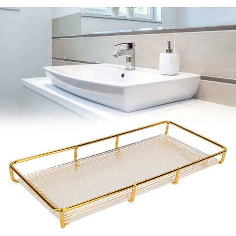 Étagère de salle de bain de luxe, étagère de comptoir en fer forgé, porte-accessoires de toilette et de lavabo, modèle doré à un seul niveau, petite taille (1/5)
