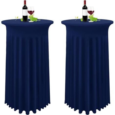 2er-Set Stehtischhusse Dunkelblau Ø 80-85 cm mit Rock, Spandex Stretch (1/5)