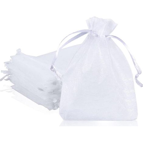 Sachets en organza blanc - Petits sachets cadeaux en organza - Sachets en organza avec cordon de serrage - Idéaux pour les bonbons de mariage, les bijoux, les cadeaux - Lot de 100 - 7 x 9 cm (1/4)