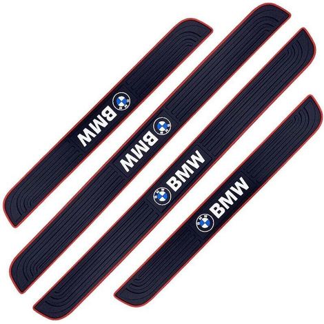 4 PCS Barres de Seuil de Porte Voiture Plaque de Seuil Protecteurs Autocollant Voiture Film Adhésif pour Protection Seuil Porte Garde-Plaque de Seuil de Porte Voiture en Caoutchouc Souple PVC(BMW) (1/4)