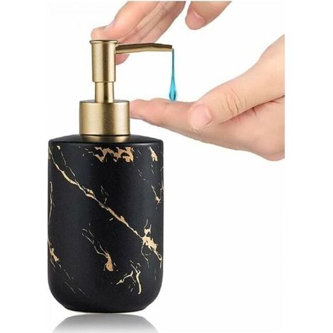 (Black) Soap Dispenser 300 ml Marble Effect Ceramic Hand Soap Pump Shower Gel Dispenser Bathroom Accessories (1/4)