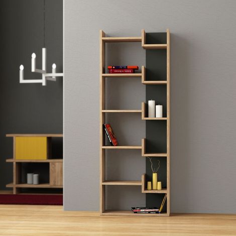 Decortie Oppa Modern Bookcase Display Unit Tall 162.4cm - Oak / Anthracite Grey