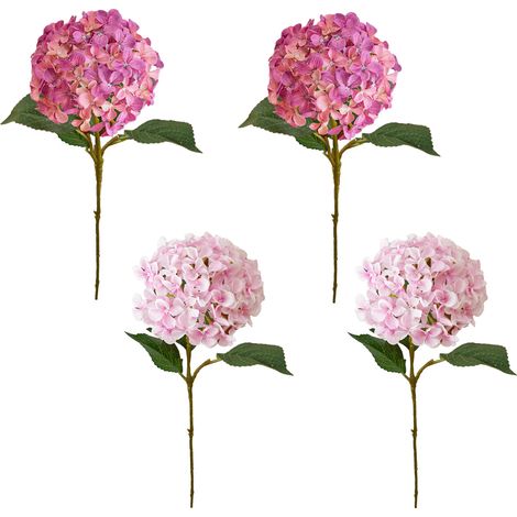 Flores de hortensia artificiales, 4 piezas, ramas impresas en 3D de alta calidad, duraderas, atemporales, románticas, decoración elegante para el hogar y bodas. (1/5)
