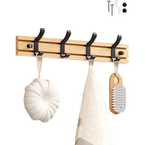 Porte Manteau Bambou Mural, Patères 4 Crochets pour Suspendre Vêtements, Peignoirs, Serviettes, Manteaux Crochet Mural pour Entrée, Chambre, Salle de Bain (Noir-4 Crochets) (1/4)